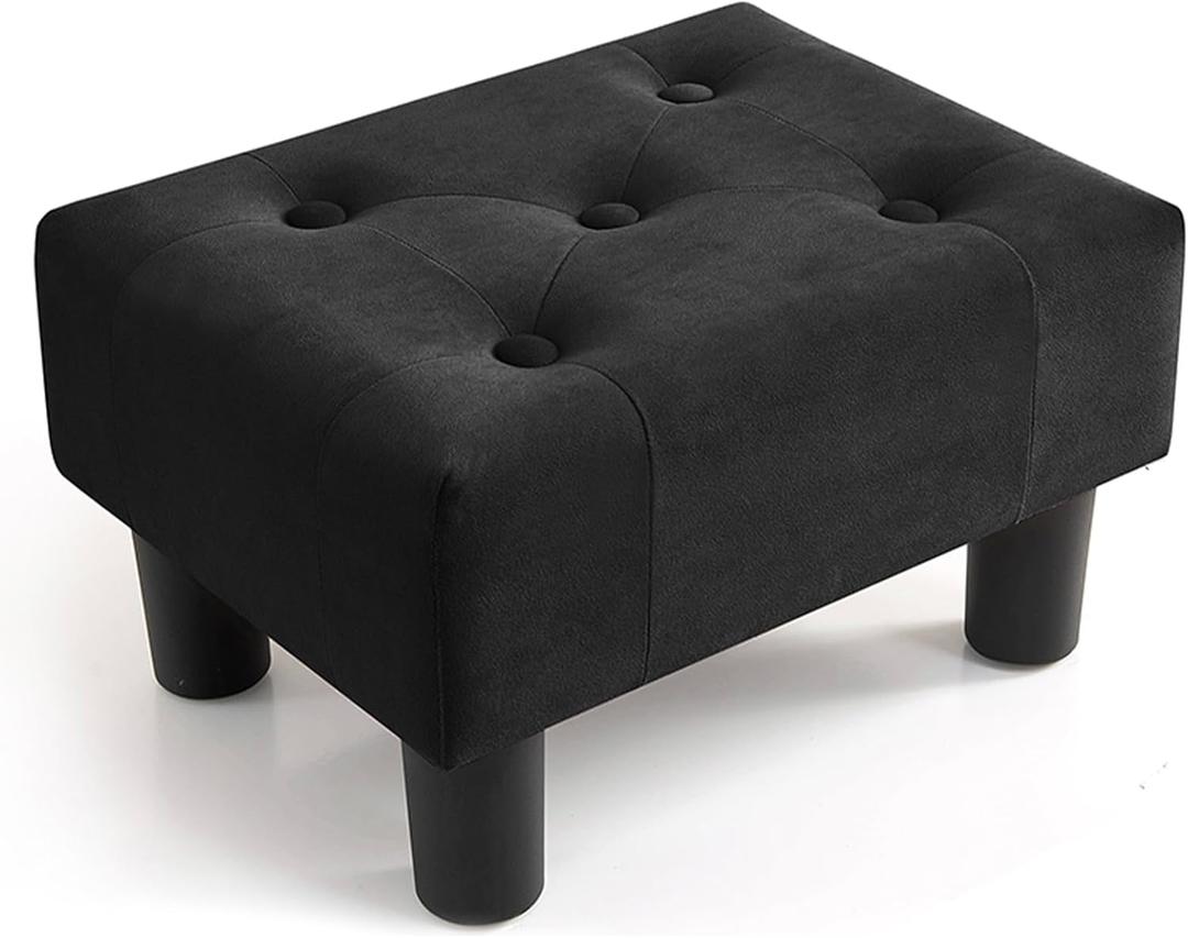 Poofzy Small Foot Stool Ottoman, Velvet Ottoman Foot Rest with Legs, Rectangle Footstool Ottomans for Couch, Living Room and Entryway (Black)
