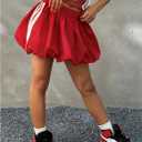 Verdusa Girl's Y2K Striped Bubble Skirt Elastic High Waisted A Line Ruffle Short Skirts (Red)