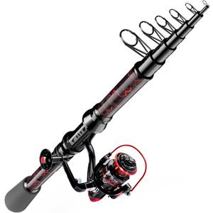 Fishing Rod and Reel Combos, Unique Design with X-Warping Painting, Carbon Fiber Telescopic Fishing Rod with Reel Combo Kit with Tackle Box, Best Gift for Fishing Beginner and Angler