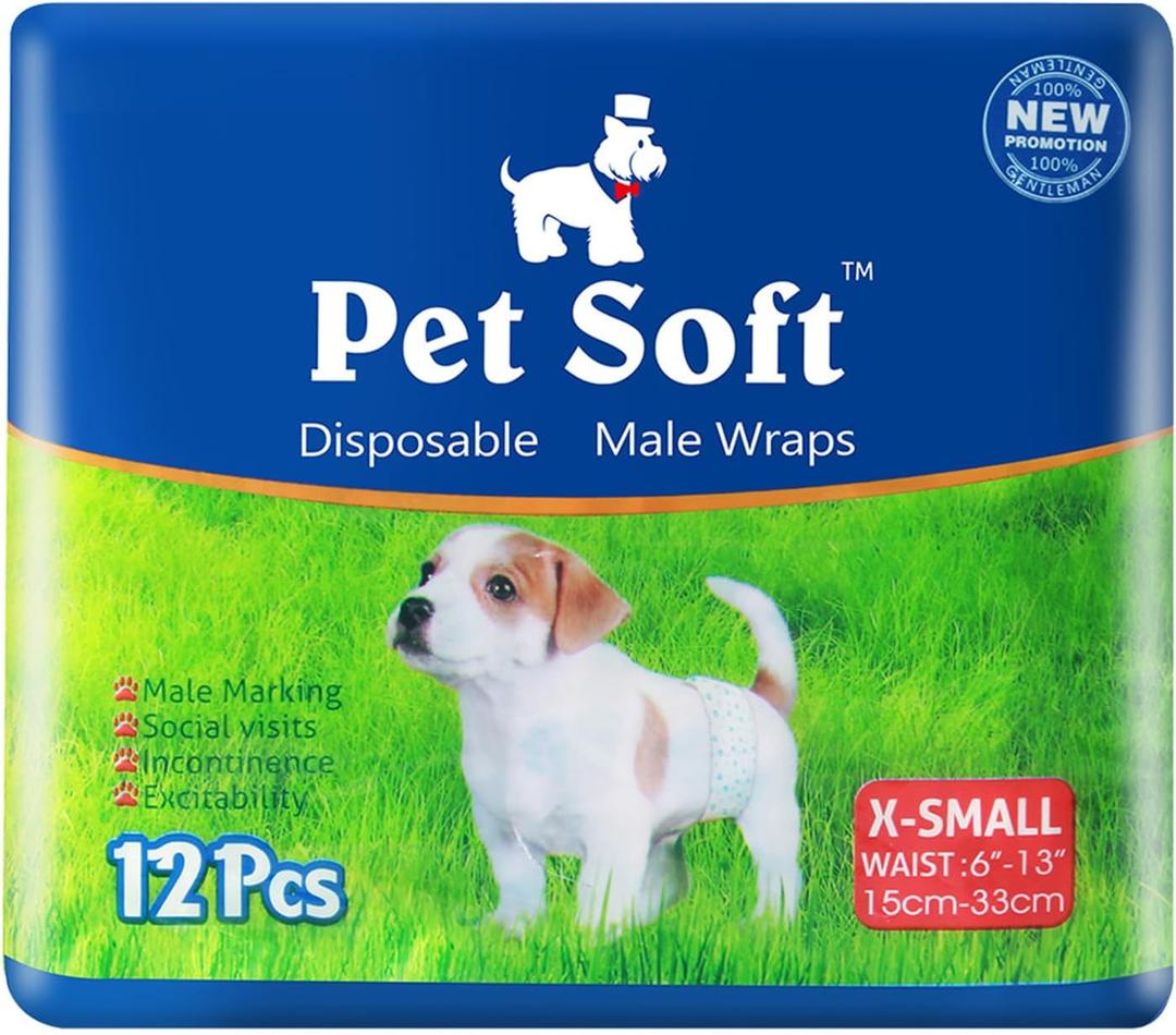 Pet Soft Disposable Male Wrap Dog Diaper, 12Pcs, XS