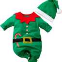 Hifot My First Christmas Baby Girl Boy Romper Newborn Clothes Long Sleeve Jumpsuit + Hat Infant Outfits Set (0-3 Months, Green)