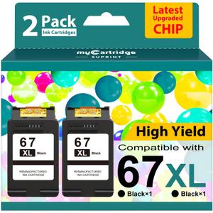 67XL Black Ink Cartridge for HP Ink 67 Replacement HP 67 Black Ink Cartridge HP67 HP67XL Envy 6055e 6000 6455e 6400 6458e DeskJet 2755e 2700 2700e 2752e 2734e 4155e 4100e Printer Ink HP 67 XL