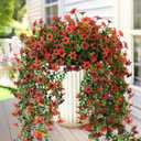 Artificial Fake Hanging Flowers Plants for Outdoor Spring Summer Decoration,2 PCS Faux Silk Daisy with Eucalyptus Leaves,UV Resistant Look Real for Outside Home Planter Porch Patio Balcony Yard Decor