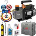 4.5 CFM AC Vacuum Pump and Gauge Set,for Mini Split/HVAC/Auto Systems,Manifold Gauge Kit Fits R134a R22 R410a R404a,with Leak Detector,Upgraded Trifold Storage Case,3 Hoses,R134a Can Tap