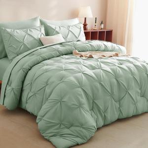 CozyLux Twin XL Comforter Set Sage Green - 5 Pieces Twin Extra Long Bedding Set with Sheets Pintuck Dorm Bedding Pinch Pleat Twin XL Bed in a Bag for College