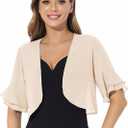 Women Shrug Soft Chiffon Open Front Sheer 3/4 Sleeve Bolero Cardigan for Evening Dress (XS)