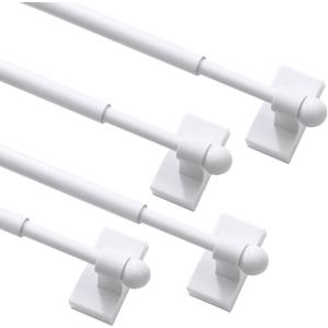 Turquoize 4 Pack Magnetic Curtain Rod Magnetic Curtain Rods For Metal Doors Multi-Use Adjustable Cafe Sidelight Magnetic Rods Extends from 09 inch to 16 inch Magnetic Cafe Curtain Rod, White, 4 Pack