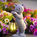 Solar Cat Garden Statues for Outdoor: Outside Sculpture Lantern Decor for Yard Lawn Porch Patio Balcony Decorations Gifts for Grandma Mom Women