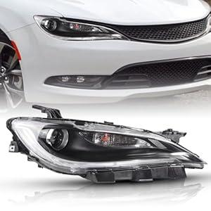 Zhaoyang Headlight Assembly Compatible with 2015 2016 2017 Chrysler 200 Halogen Headlamp w/LED DRL Chrome Trim Replacement (Right Passenger Side)