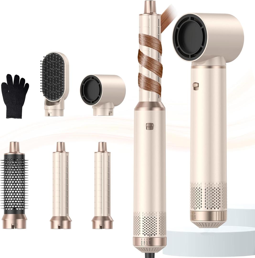 Blow Dryer Brush 5 in 1, Negative Ion Hair Dryer Brush Set Upgrade Hot Air Brush Air Styler Curling Wrap Air Curler, Curling Iron Hair Styling Tools As A Gift for Straight/Curl/Drying/Smoothing
