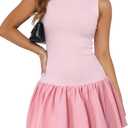 Ekaliy Bubble Dress for Women Sexy Sleeveless Mock Neck Knit Open Back Mini Dress Bodycon Y2k Party Club Short Dress