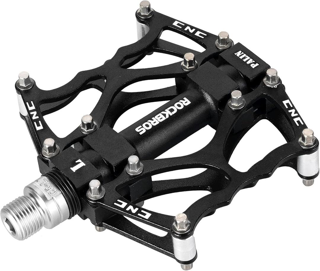ROCKBROS Mountain Bike Pedals MTB Pedals CNC Non-Slip Lightweight Aluminum Alloy Bicycle Pedals Sealed Bearings Bicycle Platform Pedals 9/16" BMX Road Bike Pedal (Black 2)