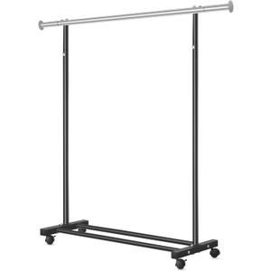 Clothes Rack, 130LB Capacity Heavy Duty Clothing Rack with Wheels and Bottom Shelf, 52.17 Inch Rolling Racks for Hanging Clothes, Coats, Shirts, Sweaters, Skirts, Dress, Black (Single)