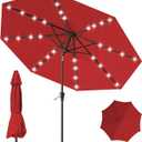 9FT Patio Umbrella with Solar Lights,Outdoor Market Umbrella with Tilt and Crank, LED Lighted Table Umbrella for Garden,Deck,Backyard,Pool,Beach (Red)