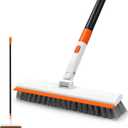 NEWE Floor Scrub Brush with Long Handle, 2 in 1 Stiff Bristles Scrubber Mop with Squeegee for Cleaning Deck Tile Tub Garage Patio Wall Sink Bathroom Kitchen