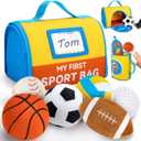 teytoy My First Sports Bag for Baby,Stuffed Plush Playset with Soft Basketball,Baseball,Football,Soccer,Golf Ball,Volleyball Baby Birthday Gift Toys for 1 Year Old Boys Girls
