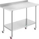 OSTBA Stainless Steel Prep Table 24 x 48 Inches with Backsplash and Casters | NSF certified work table with backsplash, wheels and adjustable undershelf for kitchen, garage, restaurant and hotel