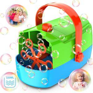 Bubble Machine Durable Automatic Bubble Blower, 18000+ Big Bubbles Per Minute Bubbles for Kids Toddlers Bubble Maker Operated by Plugin or Batteries Bubble Toys for Indoor Outdoor Birthday Party (Green Blue)