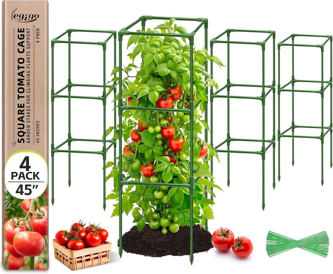 Legigo 4 Pack Square Tomato Cages for Garden- Up to 45 Inch Tomato Trellis Plant Cages Support, Tomato Stakes and Supports Cage for Climbing Vegetables Raised Garden Bed Cucumbers Peppers Flowers