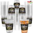 JOYIN 100 Pcs 16oz Graduation Cups Party Plastic Cups, Class of 2025 Graduates Disposable Tableware Set, PET Cup for High School College Graduation School Party Favors Supplies (Black)