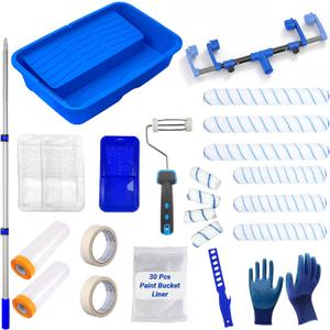 18 Inch Paint Roller Kit,18" Paint Tray Liner kit, 25Pcs Paint Roller Tray with Liner, 12''~18'' Large Paint Roller Frame, 57 inch Paint Extension Pole, Suitable for Painting Large Areas