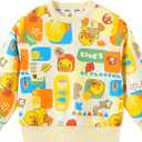 BDUCK+ Unisex Kids Sweatshirts Cute Yellow Duck Cartoon Animal Allover Graphic Printed Crewneck Long Sleeve Pullover Fall Winter Clothes Tops Shirts for Little Boys Girls Beige Size 5-6 Years