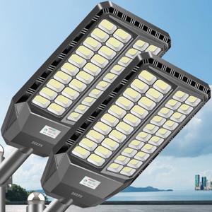 Deepn Solar Street Lights Outdoor, 10000W Bright Security Lights for Yard, Motion Sensor Flood Lights with IP67 Waterproof, Dusk to Dawn Commercial Street Lights for Parking Lot, Garage, Patio, 2 Pack, 9000W*2PACK