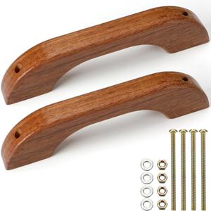 2 Pcs Teak Handrail Wooden Handles Solid Teak Grab Handle Brown Wood Handrail with Screws and Nuts for Marine RV Boating Armrest Accessories