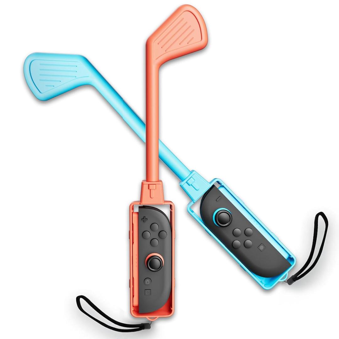 Nargos Golf Culb for Nintendo Switch 2 Joy-Con Controller, Sports Game Accessories for Mario Golf-Super Rush (2 Pack) (Blue Orange, Switch 2)