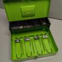 xydled Cash Box with Money Tray and Key Lock,Tiered, Cantilever Design,4 Bill / 5 Coin Slots,11.8" x 9.5" x 3.5", Green