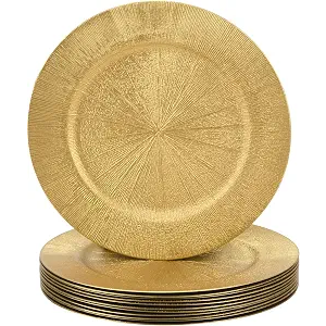 LYHLYA 13 Inch Gold Charger Plates, Round Reef Pattern, Plastic, Set of 12, for Dinner Plates, Wedding Decor, Table Setting (Round)