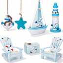 Queekay 7 Pcs Wooden Box Wooden Lighthouse Mini Sailboat Anchor Fish Hanging Starfish Model Spring Summer Easter Tree Ornament Decoration Aquarium Landscape Ornament Mini Garden Landscape (Novelty)