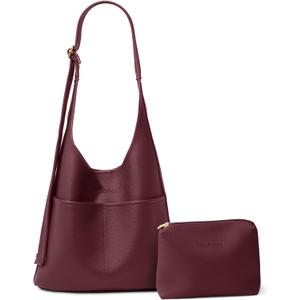 WOOMADA Hobo Bags for Women Ultra Soft Foldable Shoulder Slouchy Handbags with Coin Purse & Adjustable Strap (Maroon)