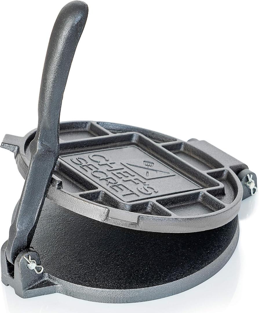 Chef's Secret 8 Inch Tortilla Cast Iron Press, Quickly Easily Makes Delicious Tortillas for Any Recipe (Black)