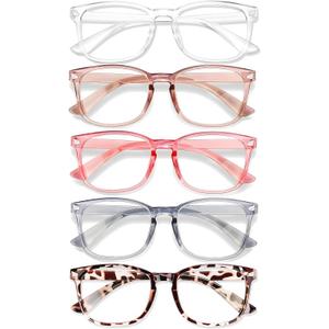 WINTOO Blue Light Glasses for Woman Men | 99% Blue Light Blocking Glasses for Computer Gaming TV Phone Screen Square Frame | Anti Eyestrain & UV Glare Protection - 5 Pair (5 Pack Mix Color-1)