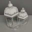 Lanterns Decorative Outdoor&Indoor, Set of 2 (15"&11") White Metal Lantern Decor with Glass, Candle Holder for Porch, Patio, Garden, Balcony, Wedding, Table Centerpiece