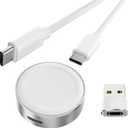 Basesailor Magnetic Charger Adapter for Apple Watch 11 10,5W USB C Wireless Charger Dock,Multi Charging Kit with Type C Cable & USB A Converter for iWatch Series 9 8 7 SE Ultra,42 46 44mm, Silver