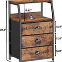 Furnulem Nightstand with 3 Drawers and 2-Tier Shelf, Fabric Small Dresser Organizer Vertical Storage Tower for Bedroom, Closet, Hallway, Nursery, End Table Side Furniture, Sturdy Steel Frame, Wood Top