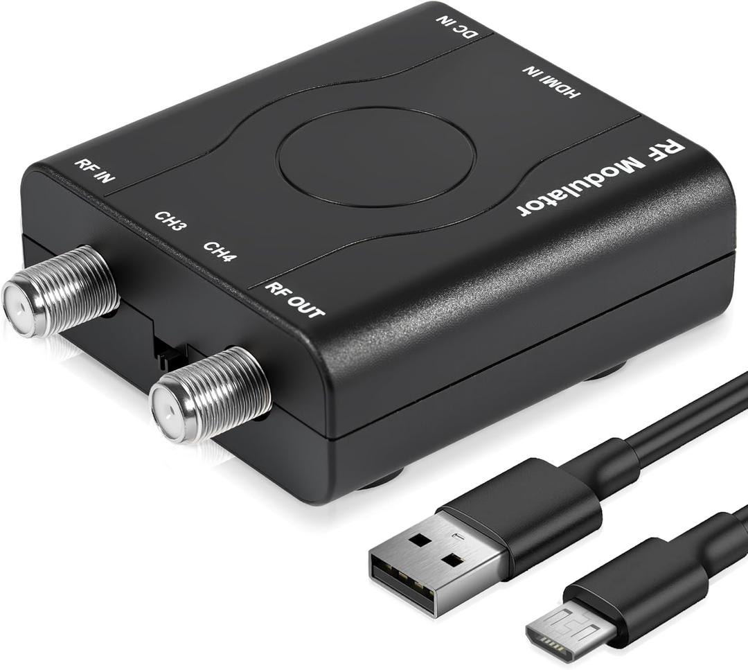 HDMI to RF Modulator, VHF RF Modulator HDMI Coaxial Converter, HDM61 HDMI RF Modulator Adapter for TV NTSC Format Output, 1080P PLL Control for Home TV Game Console