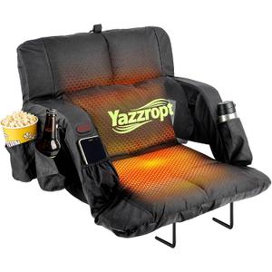 Dual-Zone Heated Stadium Seats with Back Support, 3 Heat Settings Bleacher Seat, Extra Thick Padded Cushion, 6 Adjustable Angle, Lumbar Pillow & Cup Holder, Stadium Chair for Sports Events, 23 in