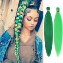 Green+Light Green Pre stretched Braiding Hair 2 Packs Pre feathered Braid Hair Extensions 18 Inches Hair Braids