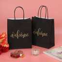 DjinnGlory 50 Pack Medium Black Welcome Paper Gift Bags with Handles and 50-Sheet White Tissue Paper for Wedding Hotel Guests Engagement Bridal Shower Birthday Party Favors (10''x8''x4'')