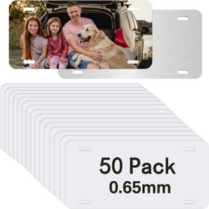 50 PCS Sublimation License Plate Blanks 6"X12" x 0.65mm,White Metal Aluminum Automotive Front License Plate Tag