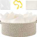 OIAHOMY Gift Basket with Handle, Small Woven Basket with Gift BagRibbon and Wrap Tissue PaperNursery Bins Empty to Fill with Small Items, BabyPet Toy Organizer - Brown (12"x 8"x 5")