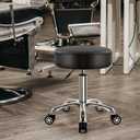 WKWKER Heavy Duty Rolling Stool with Wheels 360 Swivel Adjustable Rolling Stool Hydraulic Lift Thick Leather Seat Ergonomic Chair for Kitchen Drafting Lab Office Salon Massage Black, Large