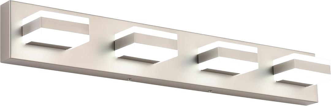 SOLFART Bathroom Vanity Lights Brushed Nickel Light Fixtures for Bathroom Above Mirror 4 Light Led Lights Bath Lighting Fixture Nickel (Brushed Nickel-6000K,100%-0% Dimmable Brightness)