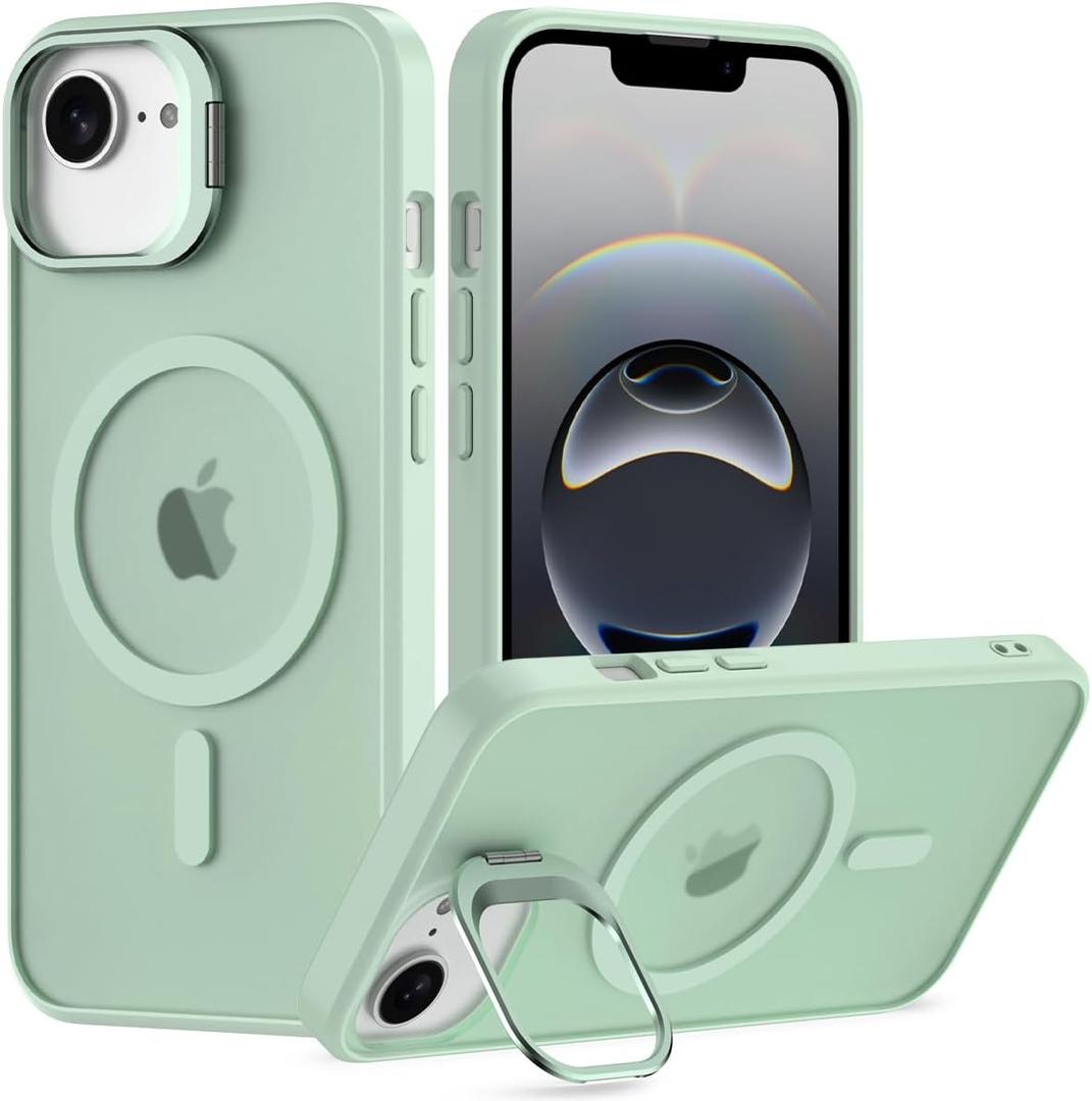 Nvollnoe for iPhone 16e Case Compatible with MagSafe Military Grade Shockproof Heavy Duty Protective Adjustable Kickstand Matte Semi Clear Phone Cover for iPhone 16e(Mint)