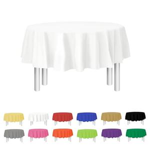Party Dimensions White Disposable Plastic Tablecloth for Round Tables (12 Pack) 84 inches Table Cloths for Parties, Events & Weddings, Indoors & Outdoors, Plastic Table Cover