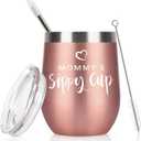 Qtencas Mommy's Sippy Cup Wine Tumbler with Lid, Mom Birthday Christmas Mother's Day Gift for Mom, 12oz Insulated Stainless Steel Wine Tumbler, Glitter
