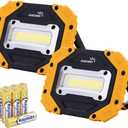 Sunzone Portable LED Work Light,AA Battery Powered Flood Lights,Super Bright Workshop Job Site Lighting for Camping, Hiking, Fishing, Car Repair with Emergency SOS Mode (2 Pack)